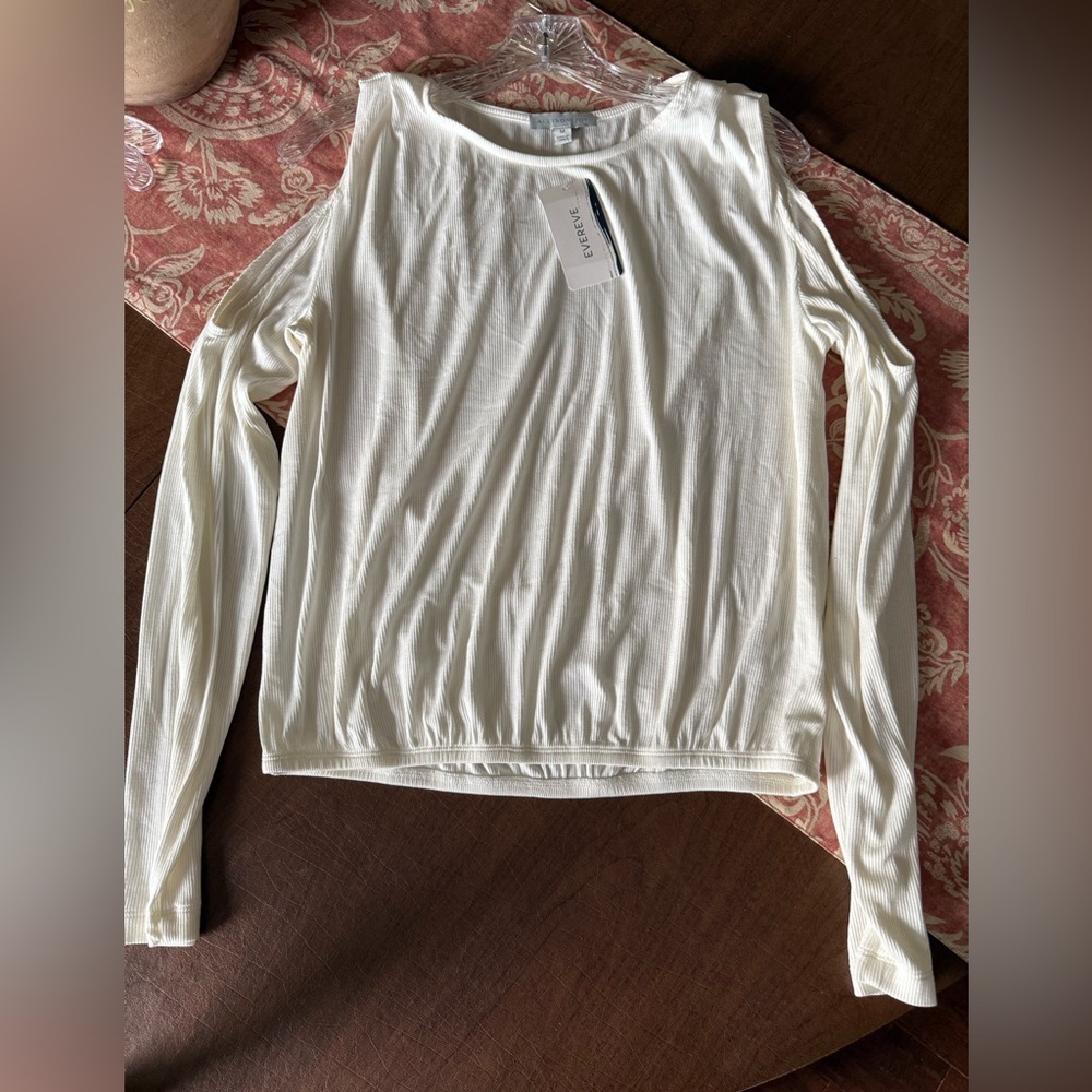 NWT Allison Joy from Evereve White Open Shoulder Ribbed Top SZ M - Picture 9 of 12